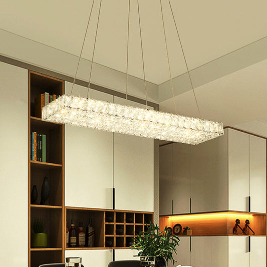 LED Island Chandelier Modern Rectangular Clear Crystal Wrapped Hanging Pendant for Dinning Room Clear Clearhalo 'Ceiling Lights' 'Island Lights' Lighting' 1426847