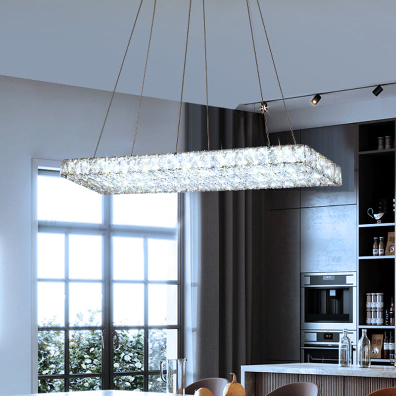 LED Island Chandelier Modern Rectangular Clear Crystal Wrapped Hanging Pendant for Dinning Room Clearhalo 'Ceiling Lights' 'Island Lights' Lighting' 1426848