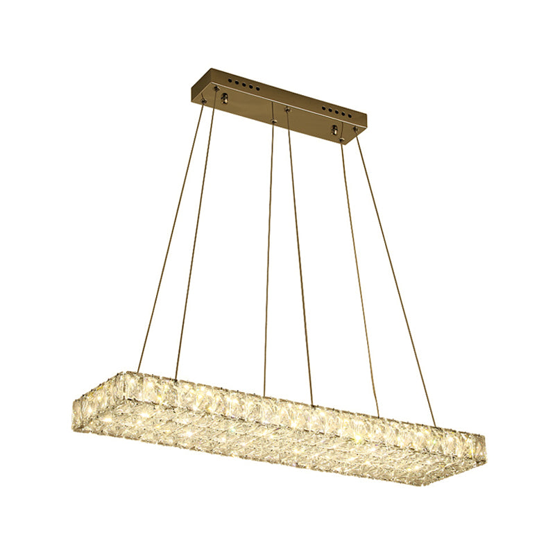 LED Island Chandelier Modern Rectangular Clear Crystal Wrapped Hanging Pendant for Dinning Room Clearhalo 'Ceiling Lights' 'Island Lights' Lighting' 1426849