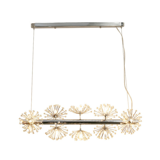 10 Heads Clear Crystals Island Lamp Contemporary Chrome Dandelion Dinning Room Pendant Lighting Clearhalo 'Ceiling Lights' 'Island Lights' Lighting' 1426865