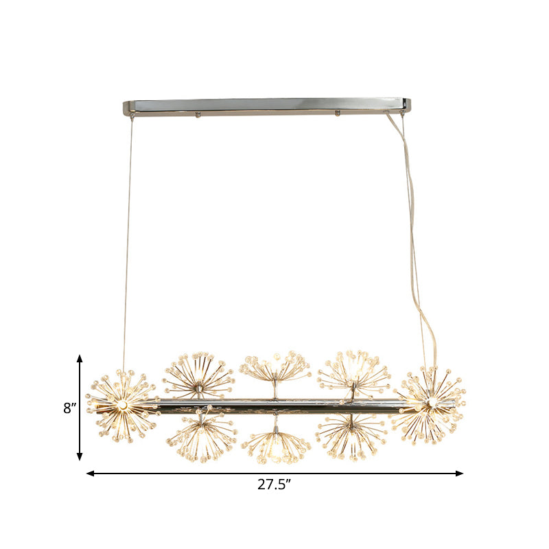 10 Heads Clear Crystals Island Lamp Contemporary Chrome Dandelion Dinning Room Pendant Lighting Clearhalo 'Ceiling Lights' 'Island Lights' Lighting' 1426867