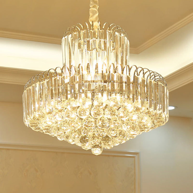 Modern 6/8 Bulbs Drop Pendant with Clear Crystal Rectangle Shade Gold Conical Chandelier Light Fixture 8 Clear Clearhalo 'Ceiling Lights' 'Chandeliers' 'Clear' 'Industrial' 'Modern Chandeliers' 'Modern' 'Tiffany' 'Traditional Chandeliers' Lighting' 1426873