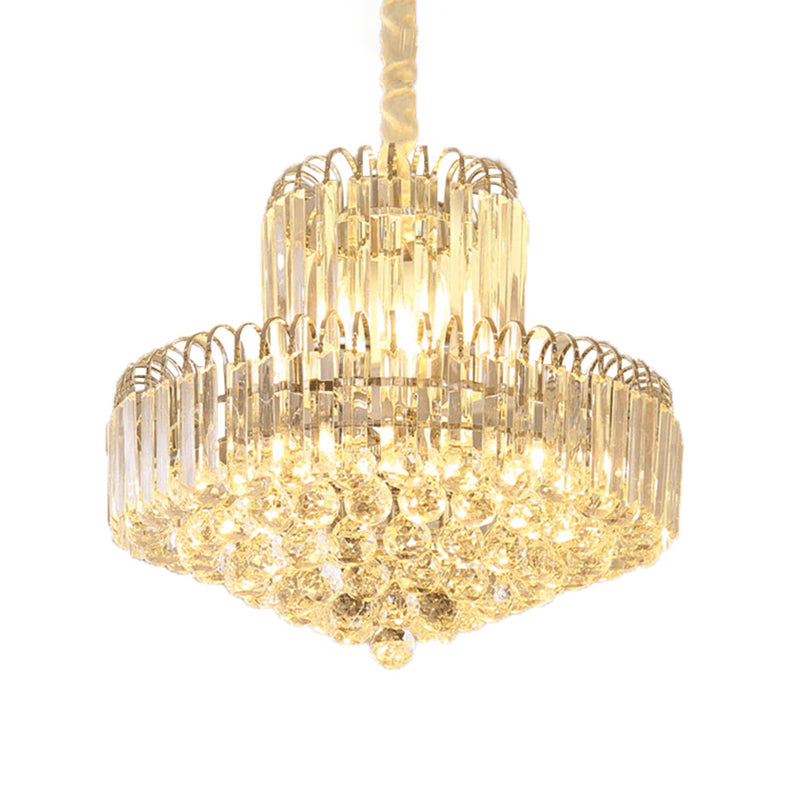 Modern 6/8 Bulbs Drop Pendant with Clear Crystal Rectangle Shade Gold Conical Chandelier Light Fixture Clearhalo 'Ceiling Lights' 'Chandeliers' 'Clear' 'Industrial' 'Modern Chandeliers' 'Modern' 'Tiffany' 'Traditional Chandeliers' Lighting' 1426874