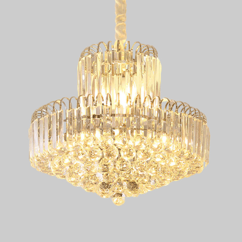 Modern 6/8 Bulbs Drop Pendant with Clear Crystal Rectangle Shade Gold Conical Chandelier Light Fixture Clearhalo 'Ceiling Lights' 'Chandeliers' 'Clear' 'Industrial' 'Modern Chandeliers' 'Modern' 'Tiffany' 'Traditional Chandeliers' Lighting' 1426875