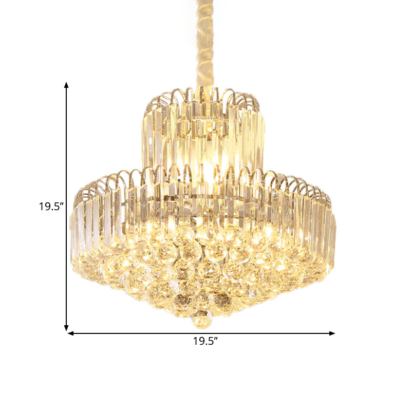 Modern 6/8 Bulbs Drop Pendant with Clear Crystal Rectangle Shade Gold Conical Chandelier Light Fixture Clearhalo 'Ceiling Lights' 'Chandeliers' 'Clear' 'Industrial' 'Modern Chandeliers' 'Modern' 'Tiffany' 'Traditional Chandeliers' Lighting' 1426876