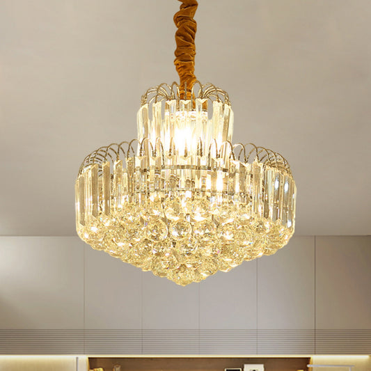 Modern 6/8 Bulbs Drop Pendant with Clear Crystal Rectangle Shade Gold Conical Chandelier Light Fixture 6 Clear Clearhalo 'Ceiling Lights' 'Chandeliers' 'Clear' 'Industrial' 'Modern Chandeliers' 'Modern' 'Tiffany' 'Traditional Chandeliers' Lighting' 1426877
