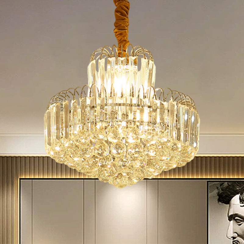 Modern 6/8 Bulbs Drop Pendant with Clear Crystal Rectangle Shade Gold Conical Chandelier Light Fixture Clearhalo 'Ceiling Lights' 'Chandeliers' 'Clear' 'Industrial' 'Modern Chandeliers' 'Modern' 'Tiffany' 'Traditional Chandeliers' Lighting' 1426878