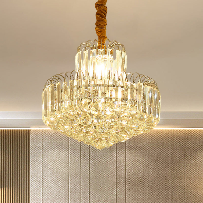 Modern 6/8 Bulbs Drop Pendant with Clear Crystal Rectangle Shade Gold Conical Chandelier Light Fixture Clearhalo 'Ceiling Lights' 'Chandeliers' 'Clear' 'Industrial' 'Modern Chandeliers' 'Modern' 'Tiffany' 'Traditional Chandeliers' Lighting' 1426879
