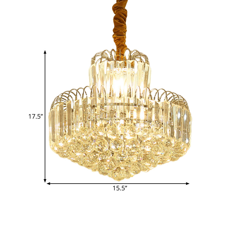 Modern 6/8 Bulbs Drop Pendant with Clear Crystal Rectangle Shade Gold Conical Chandelier Light Fixture Clearhalo 'Ceiling Lights' 'Chandeliers' 'Clear' 'Industrial' 'Modern Chandeliers' 'Modern' 'Tiffany' 'Traditional Chandeliers' Lighting' 1426881