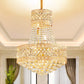 Drum Octagon Crystal Ceiling Hang Fixture Contemporary 3/5 Lights Gold Pendant Chandelier, 12"/15.5" Wide Clearhalo 'Ceiling Lights' 'Chandeliers' 'Modern Chandeliers' 'Modern' Lighting' 1426892