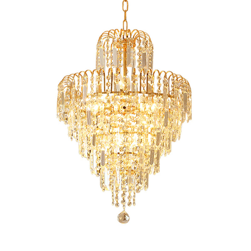 Tapered Chandelier Lamp Modern Hand-Cut Crystal 12"/16" Wide 3/6-Head Gold Suspended Lighting Fixture Clearhalo 'Ceiling Lights' 'Chandeliers' 'Modern Chandeliers' 'Modern' Lighting' 1426907