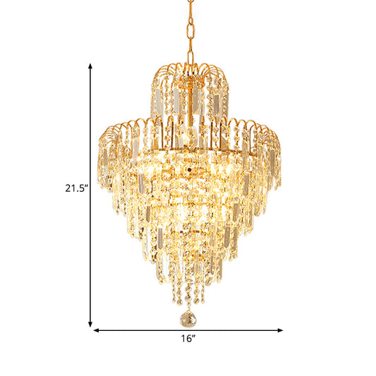 Tapered Chandelier Lamp Modern Hand-Cut Crystal 12"/16" Wide 3/6-Head Gold Suspended Lighting Fixture Clearhalo 'Ceiling Lights' 'Chandeliers' 'Modern Chandeliers' 'Modern' Lighting' 1426909