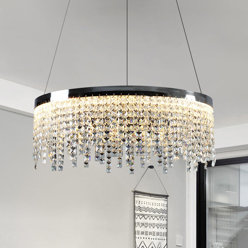 16"/19.5" Wide Chrome Round Down Lamp Modern Style Beveled Crystal LED Ceiling Chandelier in Warm/White Light Chrome Clearhalo 'Ceiling Lights' 'Chandeliers' 'Modern Chandeliers' 'Modern' Lighting' 1426925