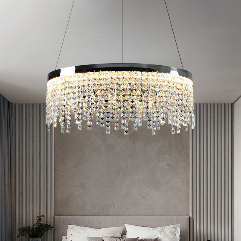 16"/19.5" Wide Chrome Round Down Lamp Modern Style Beveled Crystal LED Ceiling Chandelier in Warm/White Light Clearhalo 'Ceiling Lights' 'Chandeliers' 'Modern Chandeliers' 'Modern' Lighting' 1426926