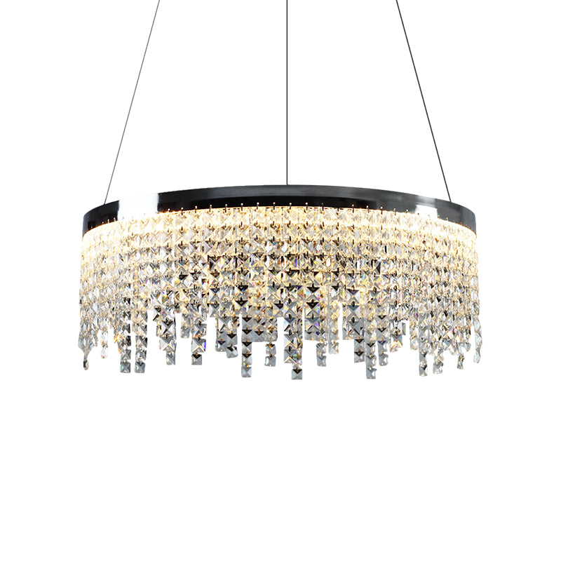 16"/19.5" Wide Chrome Round Down Lamp Modern Style Beveled Crystal LED Ceiling Chandelier in Warm/White Light Clearhalo 'Ceiling Lights' 'Chandeliers' 'Modern Chandeliers' 'Modern' Lighting' 1426927