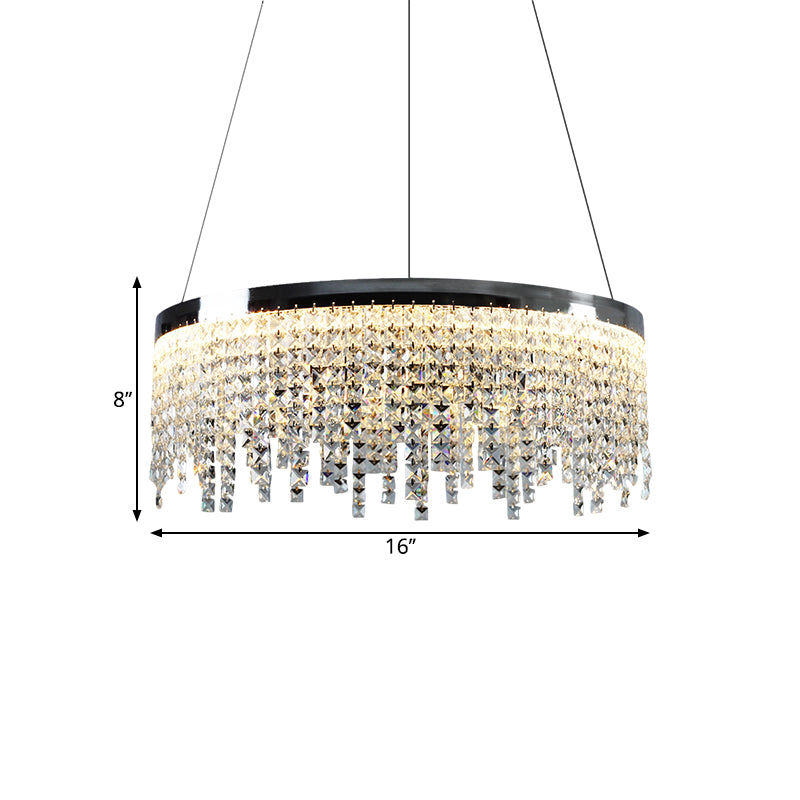 16"/19.5" Wide Chrome Round Down Lamp Modern Style Beveled Crystal LED Ceiling Chandelier in Warm/White Light Clearhalo 'Ceiling Lights' 'Chandeliers' 'Modern Chandeliers' 'Modern' Lighting' 1426928