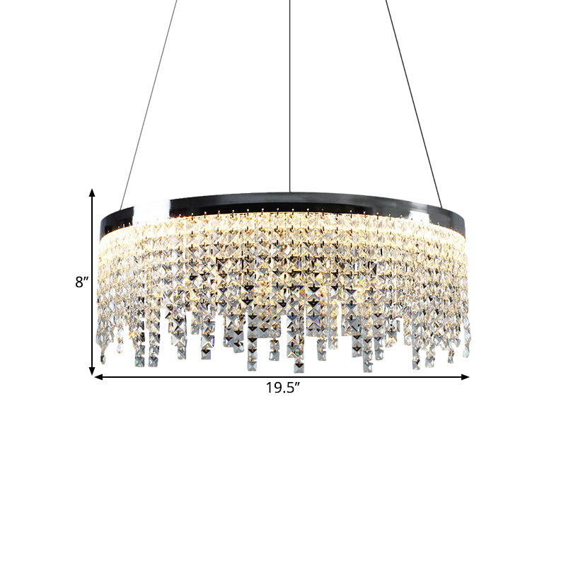 16"/19.5" Wide Chrome Round Down Lamp Modern Style Beveled Crystal LED Ceiling Chandelier in Warm/White Light Clearhalo 'Ceiling Lights' 'Chandeliers' 'Modern Chandeliers' 'Modern' Lighting' 1426929