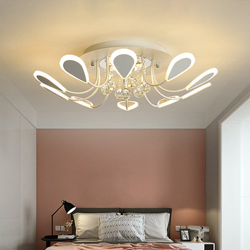 Black/White Teardrop Flushmount Modern Style Bevel Cut Glass 10/12 Bulbs Ceiling Mounted Fixture in Warm/White Light 10 White Clearhalo 'Ceiling Lights' 'Close To Ceiling Lights' 'Close to ceiling' 'Flush mount' Lighting' 1426962