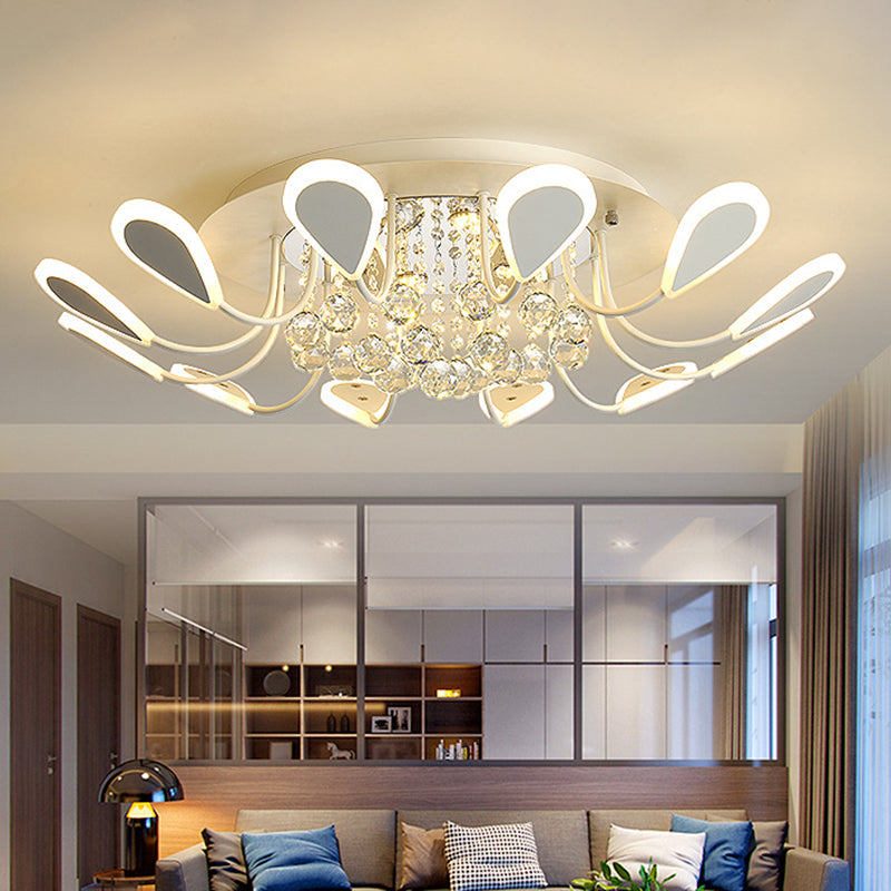 Black/White Teardrop Flushmount Modern Style Bevel Cut Glass 10/12 Bulbs Ceiling Mounted Fixture in Warm/White Light 12 White Clearhalo 'Ceiling Lights' 'Close To Ceiling Lights' 'Close to ceiling' 'Flush mount' Lighting' 1426966