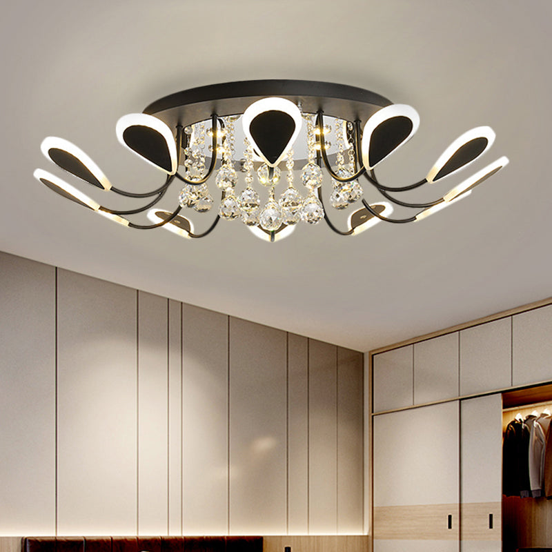 Black/White Teardrop Flushmount Modern Style Bevel Cut Glass 10/12 Bulbs Ceiling Mounted Fixture in Warm/White Light Clearhalo 'Ceiling Lights' 'Close To Ceiling Lights' 'Close to ceiling' 'Flush mount' Lighting' 1426978