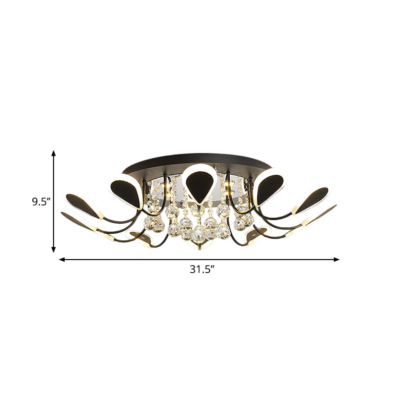 Black/White Teardrop Flushmount Modern Style Bevel Cut Glass 10/12 Bulbs Ceiling Mounted Fixture in Warm/White Light Clearhalo 'Ceiling Lights' 'Close To Ceiling Lights' 'Close to ceiling' 'Flush mount' Lighting' 1426980