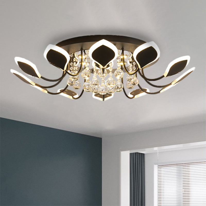 10/12 Heads Parlor Flush Mount Lamp Contemporary Black/White Ceiling Lighting with Raindrop Crystal Shade, Warm/White Light Clearhalo 'Ceiling Lights' 'Close To Ceiling Lights' 'Close to ceiling' 'Flush mount' Lighting' 1426996