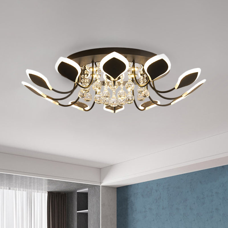 10/12 Heads Parlor Flush Mount Lamp Contemporary Black/White Ceiling Lighting with Raindrop Crystal Shade, Warm/White Light Clearhalo 'Ceiling Lights' 'Close To Ceiling Lights' 'Close to ceiling' 'Flush mount' Lighting' 1427000