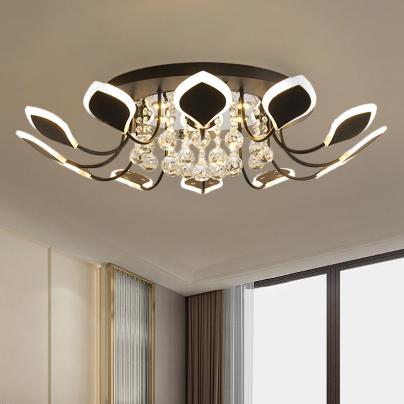 10/12 Heads Parlor Flush Mount Lamp Contemporary Black/White Ceiling Lighting with Raindrop Crystal Shade, Warm/White Light Clearhalo 'Ceiling Lights' 'Close To Ceiling Lights' 'Close to ceiling' 'Flush mount' Lighting' 1427001