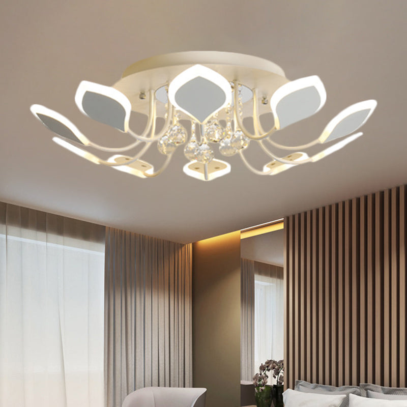 10/12 Heads Parlor Flush Mount Lamp Contemporary Black/White Ceiling Lighting with Raindrop Crystal Shade, Warm/White Light Clearhalo 'Ceiling Lights' 'Close To Ceiling Lights' 'Close to ceiling' 'Flush mount' Lighting' 1427005