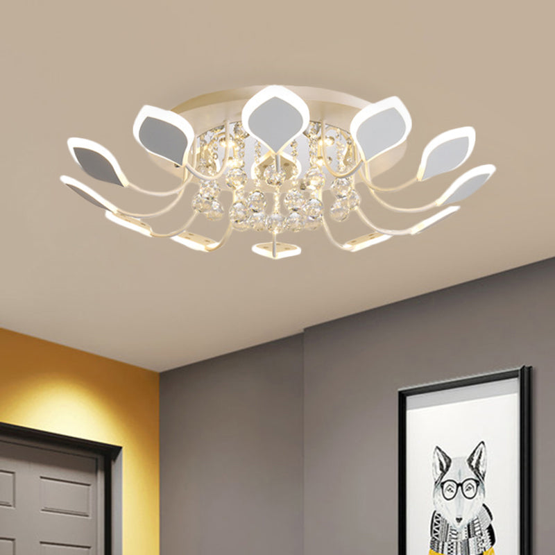 10/12 Heads Parlor Flush Mount Lamp Contemporary Black/White Ceiling Lighting with Raindrop Crystal Shade, Warm/White Light Clearhalo 'Ceiling Lights' 'Close To Ceiling Lights' 'Close to ceiling' 'Flush mount' Lighting' 1427010