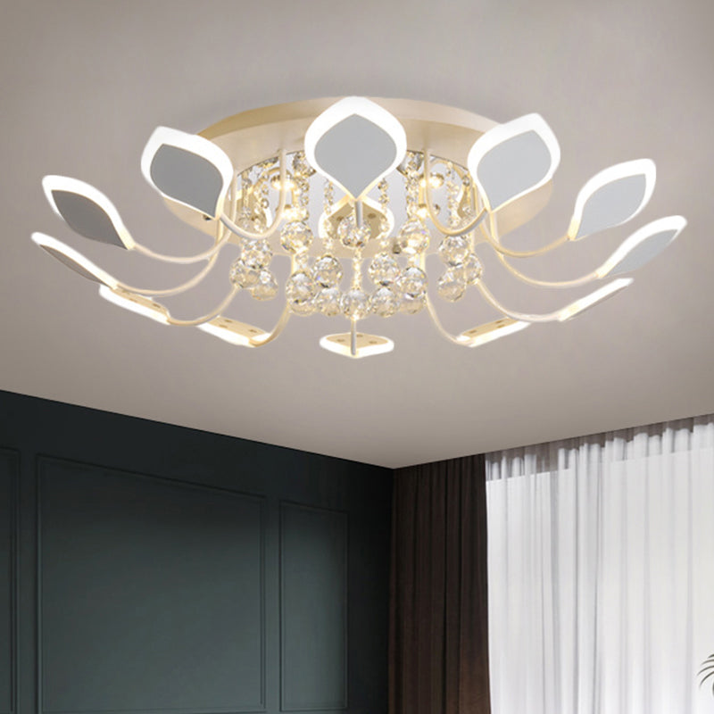 10/12 Heads Parlor Flush Mount Lamp Contemporary Black/White Ceiling Lighting with Raindrop Crystal Shade, Warm/White Light Clearhalo 'Ceiling Lights' 'Close To Ceiling Lights' 'Close to ceiling' 'Flush mount' Lighting' 1427011