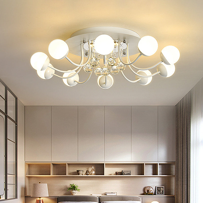 Sphere Hand-Cut Crystal Ceiling Fixture Modern 10/12-Head Black/White Flush Mount Lighting for Parlor in Warm/White Light 10 White Clearhalo 'Ceiling Lights' 'Close To Ceiling Lights' 'Close to ceiling' 'Flush mount' Lighting' 1427014