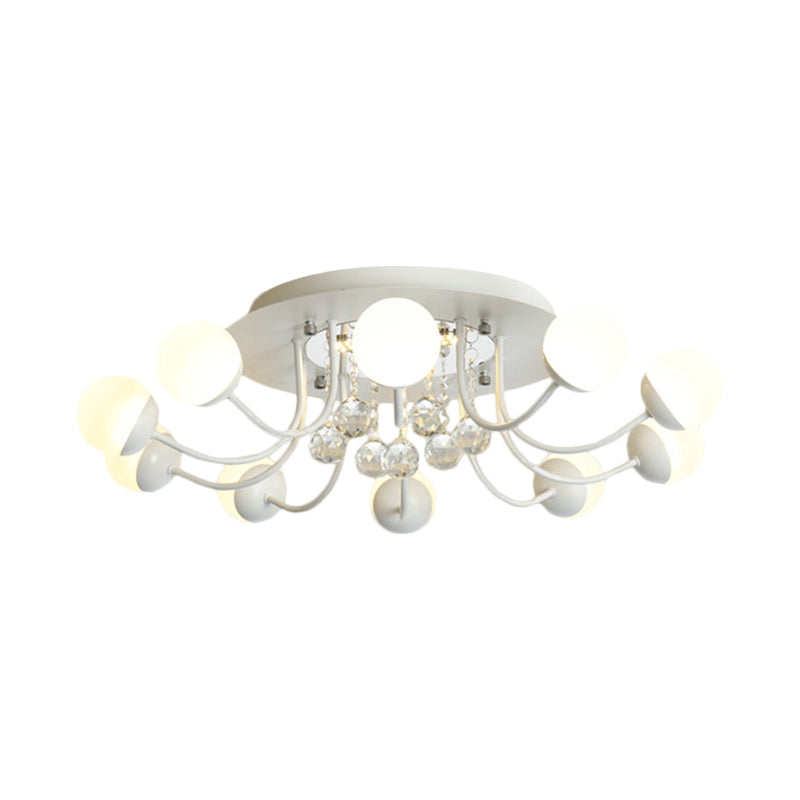 Sphere Hand-Cut Crystal Ceiling Fixture Modern 10/12-Head Black/White Flush Mount Lighting for Parlor in Warm/White Light Clearhalo 'Ceiling Lights' 'Close To Ceiling Lights' 'Close to ceiling' 'Flush mount' Lighting' 1427016
