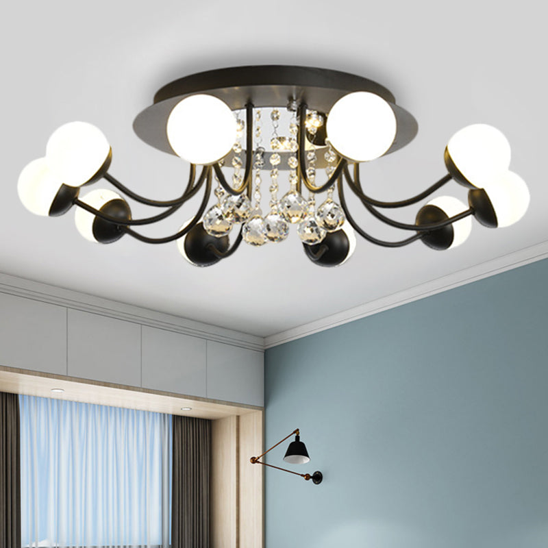 Sphere Hand-Cut Crystal Ceiling Fixture Modern 10/12-Head Black/White Flush Mount Lighting for Parlor in Warm/White Light Clearhalo 'Ceiling Lights' 'Close To Ceiling Lights' 'Close to ceiling' 'Flush mount' Lighting' 1427024