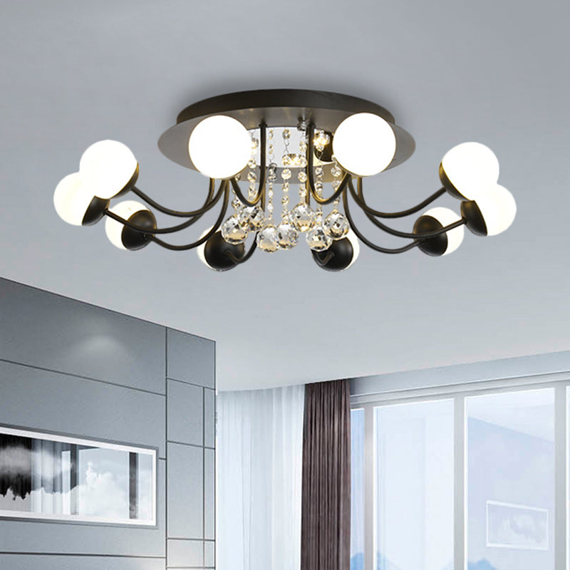 Sphere Hand-Cut Crystal Ceiling Fixture Modern 10/12-Head Black/White Flush Mount Lighting for Parlor in Warm/White Light Clearhalo 'Ceiling Lights' 'Close To Ceiling Lights' 'Close to ceiling' 'Flush mount' Lighting' 1427025