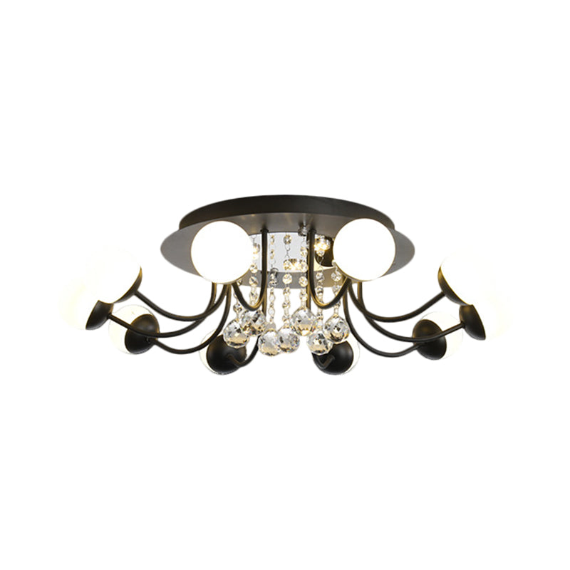 Sphere Hand-Cut Crystal Ceiling Fixture Modern 10/12-Head Black/White Flush Mount Lighting for Parlor in Warm/White Light Clearhalo 'Ceiling Lights' 'Close To Ceiling Lights' 'Close to ceiling' 'Flush mount' Lighting' 1427026