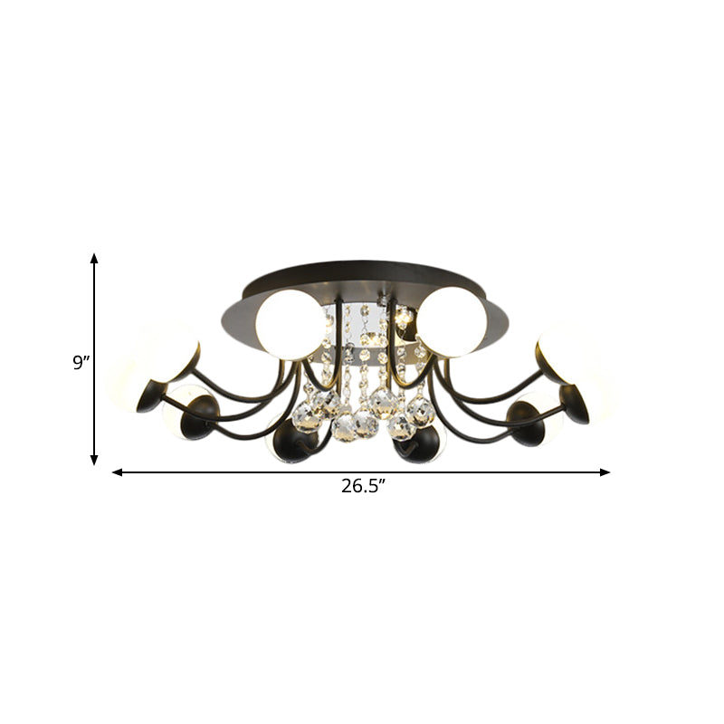 Sphere Hand-Cut Crystal Ceiling Fixture Modern 10/12-Head Black/White Flush Mount Lighting for Parlor in Warm/White Light Clearhalo 'Ceiling Lights' 'Close To Ceiling Lights' 'Close to ceiling' 'Flush mount' Lighting' 1427027
