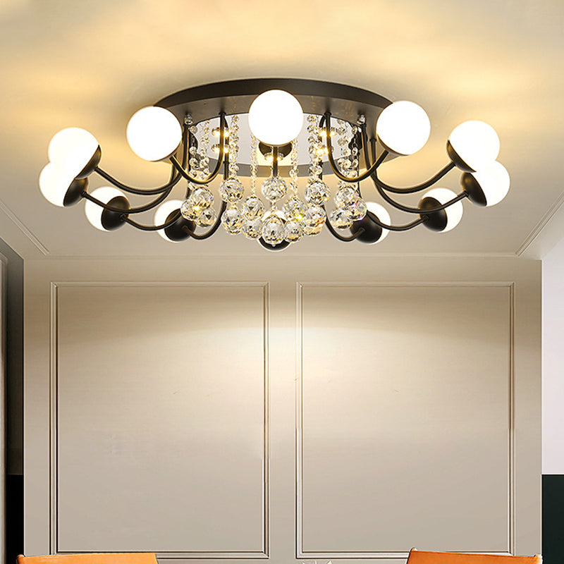 Sphere Hand-Cut Crystal Ceiling Fixture Modern 10/12-Head Black/White Flush Mount Lighting for Parlor in Warm/White Light 12 Black Clearhalo 'Ceiling Lights' 'Close To Ceiling Lights' 'Close to ceiling' 'Flush mount' Lighting' 1427028