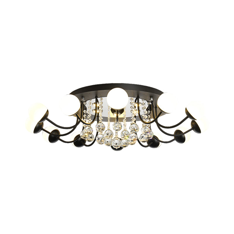 Sphere Hand-Cut Crystal Ceiling Fixture Modern 10/12-Head Black/White Flush Mount Lighting for Parlor in Warm/White Light Clearhalo 'Ceiling Lights' 'Close To Ceiling Lights' 'Close to ceiling' 'Flush mount' Lighting' 1427030
