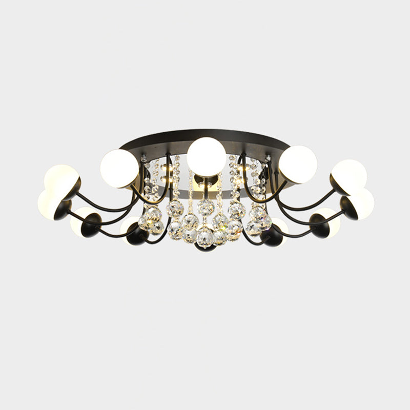 Sphere Hand-Cut Crystal Ceiling Fixture Modern 10/12-Head Black/White Flush Mount Lighting for Parlor in Warm/White Light Clearhalo 'Ceiling Lights' 'Close To Ceiling Lights' 'Close to ceiling' 'Flush mount' Lighting' 1427031