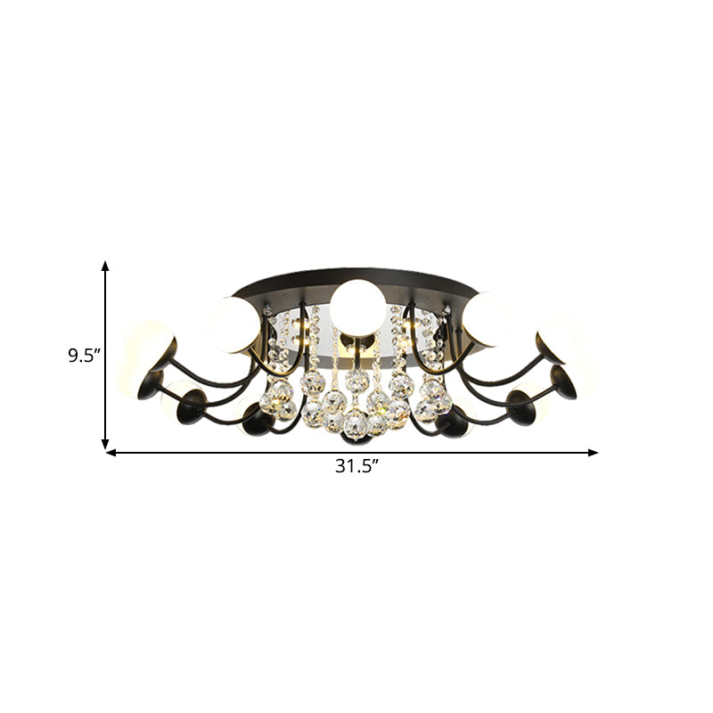 Sphere Hand-Cut Crystal Ceiling Fixture Modern 10/12-Head Black/White Flush Mount Lighting for Parlor in Warm/White Light Clearhalo 'Ceiling Lights' 'Close To Ceiling Lights' 'Close to ceiling' 'Flush mount' Lighting' 1427032