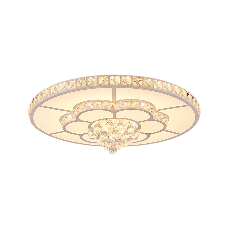 Flower LED Ceiling Lamp Contemporary Faceted Crystal Flush Mount Light Fixture in White, 19.5"/23.5" Wide