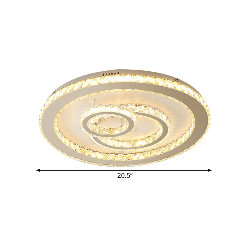 16.5"/20.5" Wide Round Ceiling Lighting Contemporary Clear Crystal LED Bedroom Flushmount in Chrome, Warm/White Light Clearhalo 'Ceiling Lights' 'Close To Ceiling Lights' 'Close to ceiling' 'Flush mount' Lighting' 1427052
