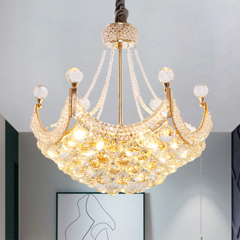 Dome Crystal Balls Chandelier Lighting Contemporary 6-Bulb Gold Ceiling Pendant Lamp Fixture Clearhalo 'Ceiling Lights' 'Chandeliers' 'Modern Chandeliers' 'Modern' Lighting' 1427060