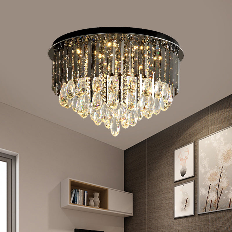 Crystal Drip Conical Flush Mount Light Modern 6/10 Heads Ceiling Lighting in Black, 19.5"/23.5" Wide