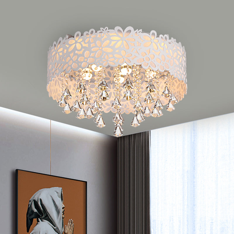 White Conical Ceiling Lamp Contemporary Crystal Drop LED Flush Mount Fixture, Remote Control Stepless Dimming/White Light White Clearhalo 'Ceiling Lights' 'Close To Ceiling Lights' 'Close to ceiling' 'Flush mount' Lighting' 1427170