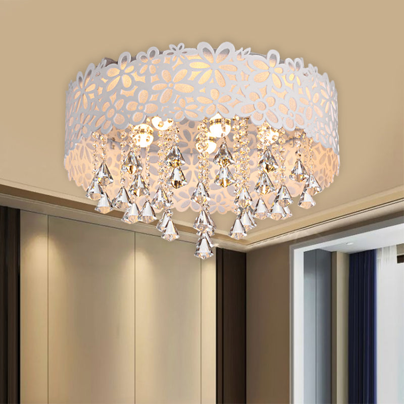 White Conical Ceiling Lamp Contemporary Crystal Drop LED Flush Mount Fixture, Remote Control Stepless Dimming/White Light Clearhalo 'Ceiling Lights' 'Close To Ceiling Lights' 'Close to ceiling' 'Flush mount' Lighting' 1427171