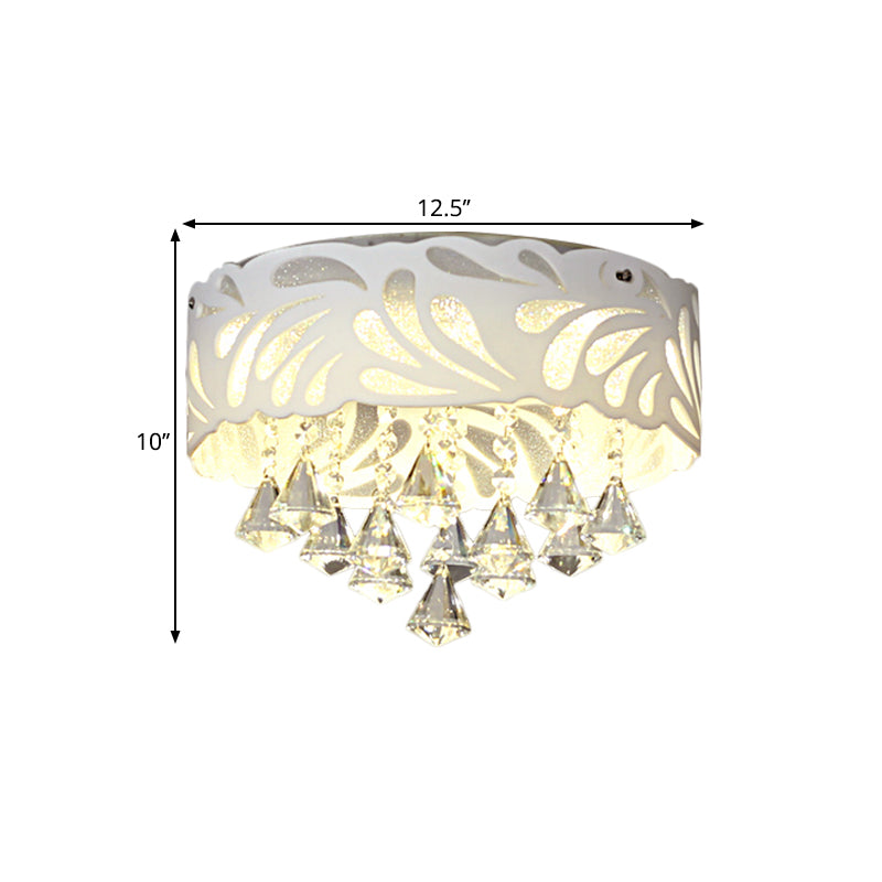 18"/23.5"/12.5" Wide Cone Flushmount Modern Clear Crystal 8/12-Bulb/LED White Ceiling Light Fixture with Drum Shade Clearhalo 'Ceiling Lights' 'Close To Ceiling Lights' 'Close to ceiling' 'Flush mount' Lighting' 1427186