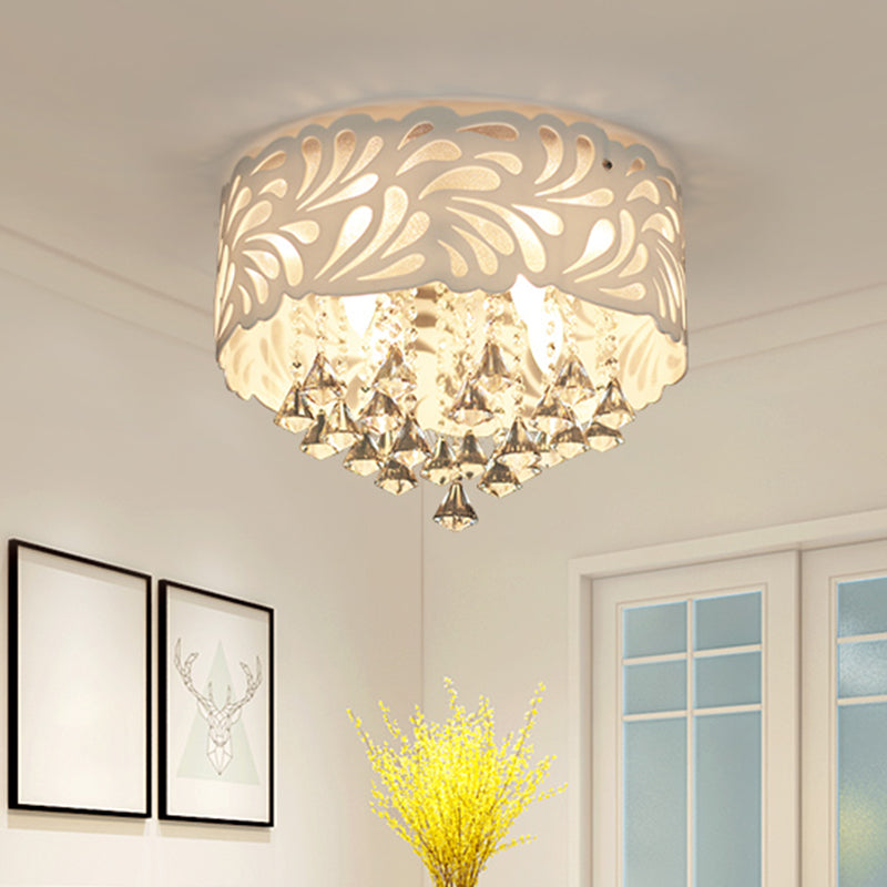 18"/23.5"/12.5" Wide Cone Flushmount Modern Clear Crystal 8/12-Bulb/LED White Ceiling Light Fixture with Drum Shade Clearhalo 'Ceiling Lights' 'Close To Ceiling Lights' 'Close to ceiling' 'Flush mount' Lighting' 1427188