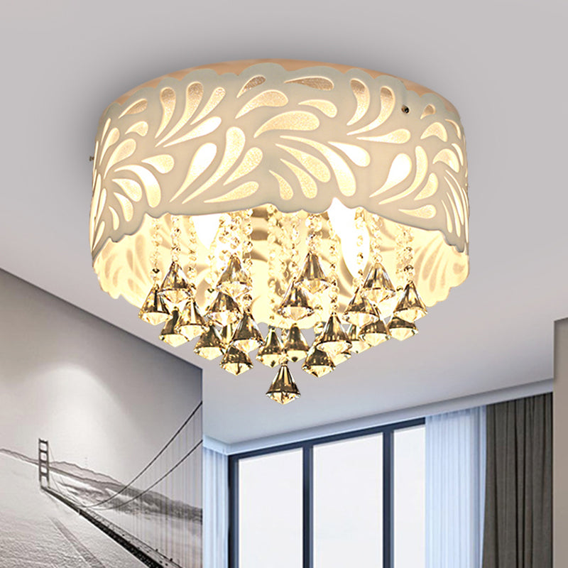 18"/23.5"/12.5" Wide Cone Flushmount Modern Clear Crystal 8/12-Bulb/LED White Ceiling Light Fixture with Drum Shade Clearhalo 'Ceiling Lights' 'Close To Ceiling Lights' 'Close to ceiling' 'Flush mount' Lighting' 1427189